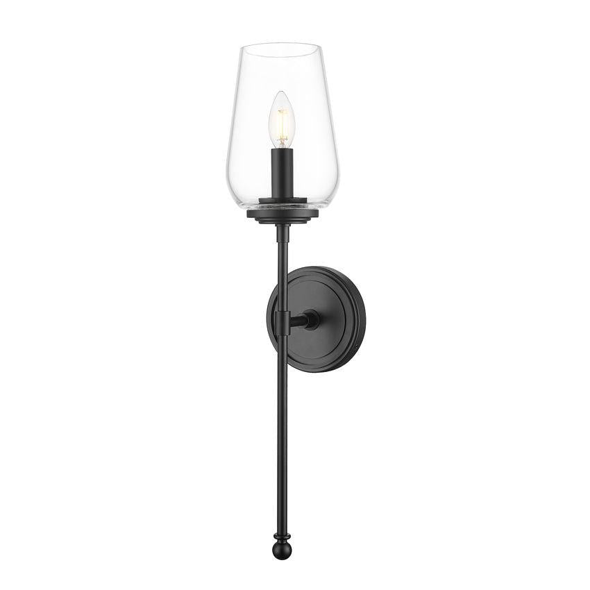 Z-Lite Dominique 6" 1-Light Matte Black Steel Frame Clear Glass Shade Wall Sconce