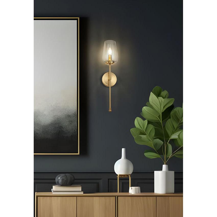 Z-Lite Dominique 6" 1-Light Modern Gold Steel Frame Clear Glass Shade Wall Sconce