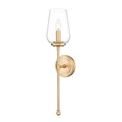 Z-Lite Dominique 6" 1-Light Modern Gold Steel Frame Clear Glass Shade Wall Sconce