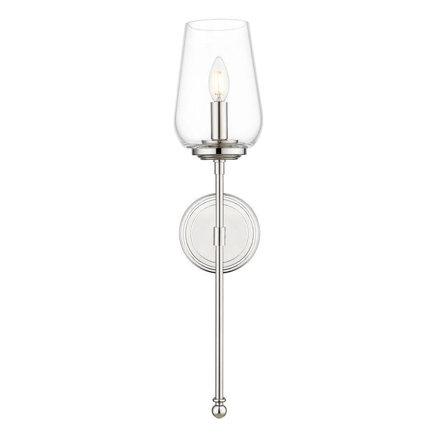 Z-Lite Dominique 6" 1-Light Polished Nickel Steel Frame Clear Glass Shade Wall Sconce