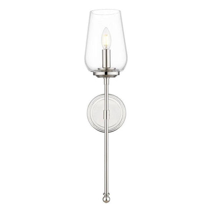 Z-Lite Dominique 6" 1-Light Polished Nickel Steel Frame Clear Glass Shade Wall Sconce