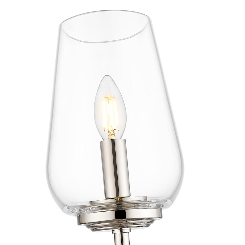 Z-Lite Dominique 6" 1-Light Polished Nickel Steel Frame Clear Glass Shade Wall Sconce