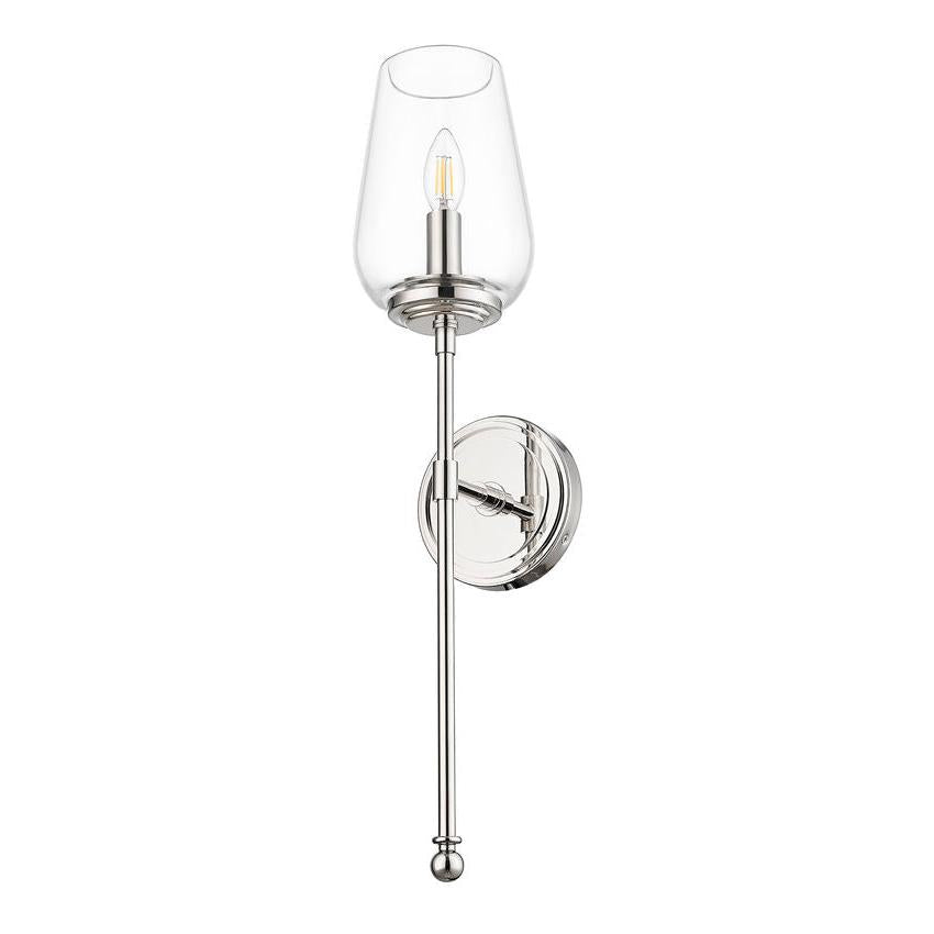 Z-Lite Dominique 6" 1-Light Polished Nickel Steel Frame Clear Glass Shade Wall Sconce