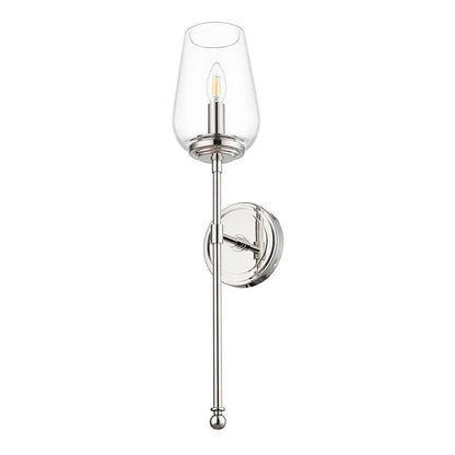 Z-Lite Dominique 6" 1-Light Polished Nickel Steel Frame Clear Glass Shade Wall Sconce