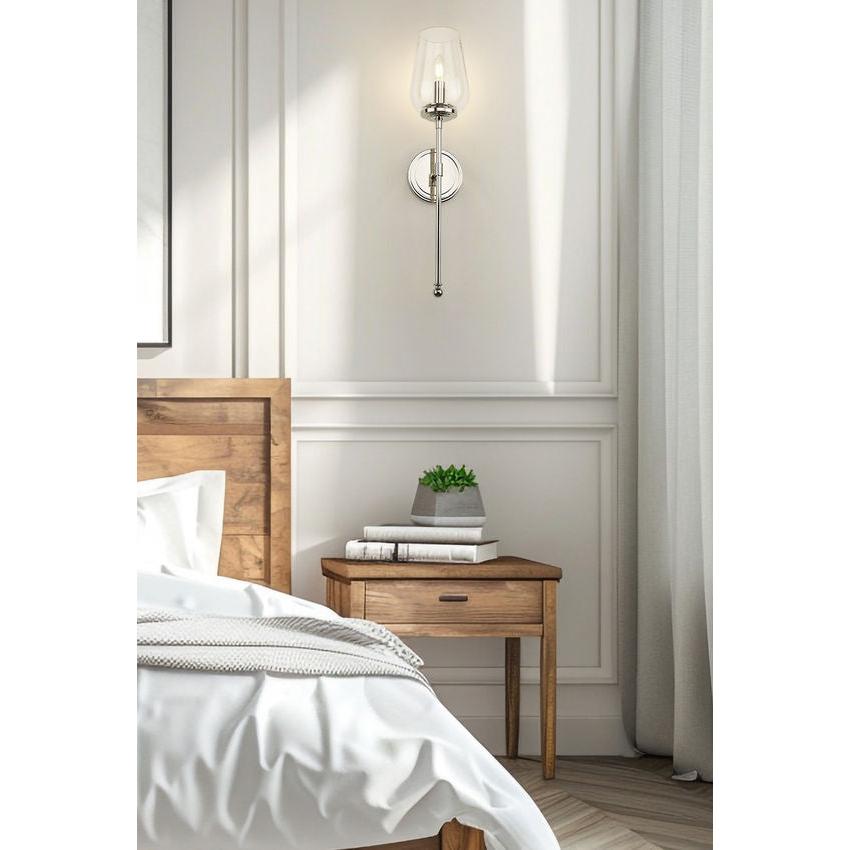Z-Lite Dominique 6" 1-Light Polished Nickel Steel Frame Clear Glass Shade Wall Sconce