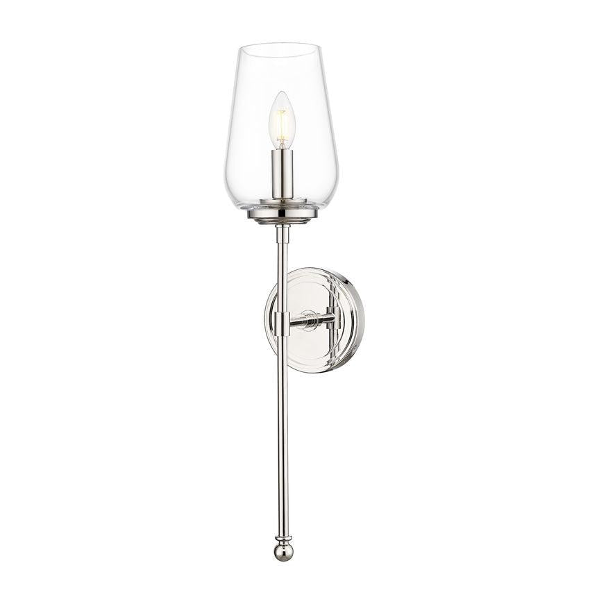Z-Lite Dominique 6" 1-Light Polished Nickel Steel Frame Clear Glass Shade Wall Sconce