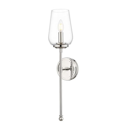 Z-Lite Dominique 6" 1-Light Polished Nickel Steel Frame Clear Glass Shade Wall Sconce