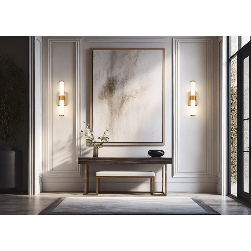 Z-Lite Egon 18" 1-Light LED-Integrated Modern Gold Steel Matte Opal Glass Shade Vanity Lighting