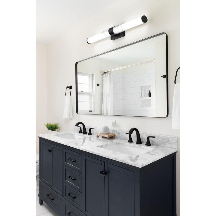 Z-Lite Egon 32" 1-Light LED-Integrated Matte Black Steel Matte Opal Glass Shade Vanity Lighting