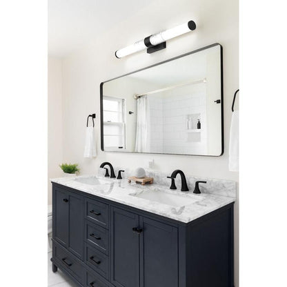 Z-Lite Egon 32" 1-Light LED-Integrated Matte Black Steel Matte Opal Glass Shade Vanity Lighting