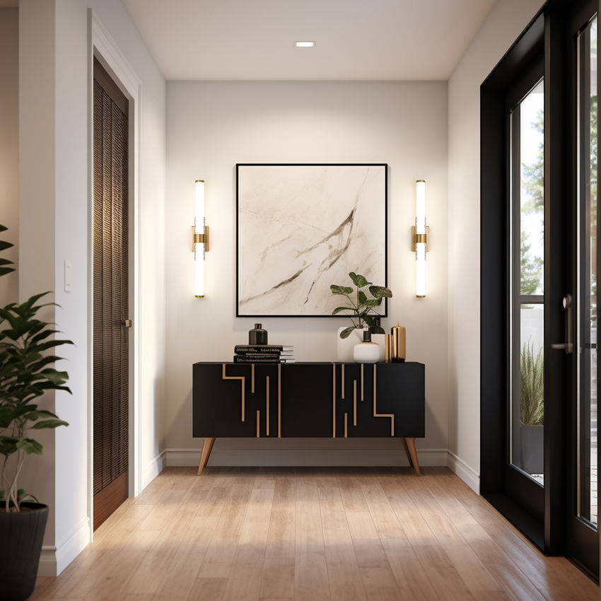 Z-Lite Egon 32" 1-Light LED-Integrated Modern Gold Steel Matte Opal Glass Shade Vanity Lighting