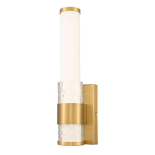 Z-Lite Egon 5" 1-Light LED-Integrated Modern Gold Steel Matte Opal Glass Shade Wall Sconce