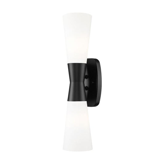 Z-Lite Emrys 4504-2S-MB 2-Light Matte Black Steel Frame White Opal Glass Shade Wall Sconce