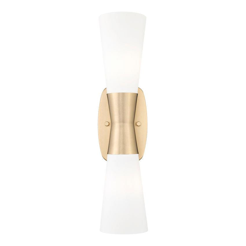 Z-Lite Emrys 4504-2S-MGLD 2-Light Modern Gold Steel Frame White Opal Glass Shade Wall Sconce