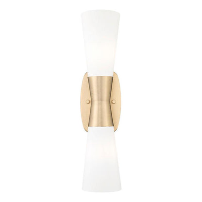 Z-Lite Emrys 4504-2S-MGLD 2-Light Modern Gold Steel Frame White Opal Glass Shade Wall Sconce