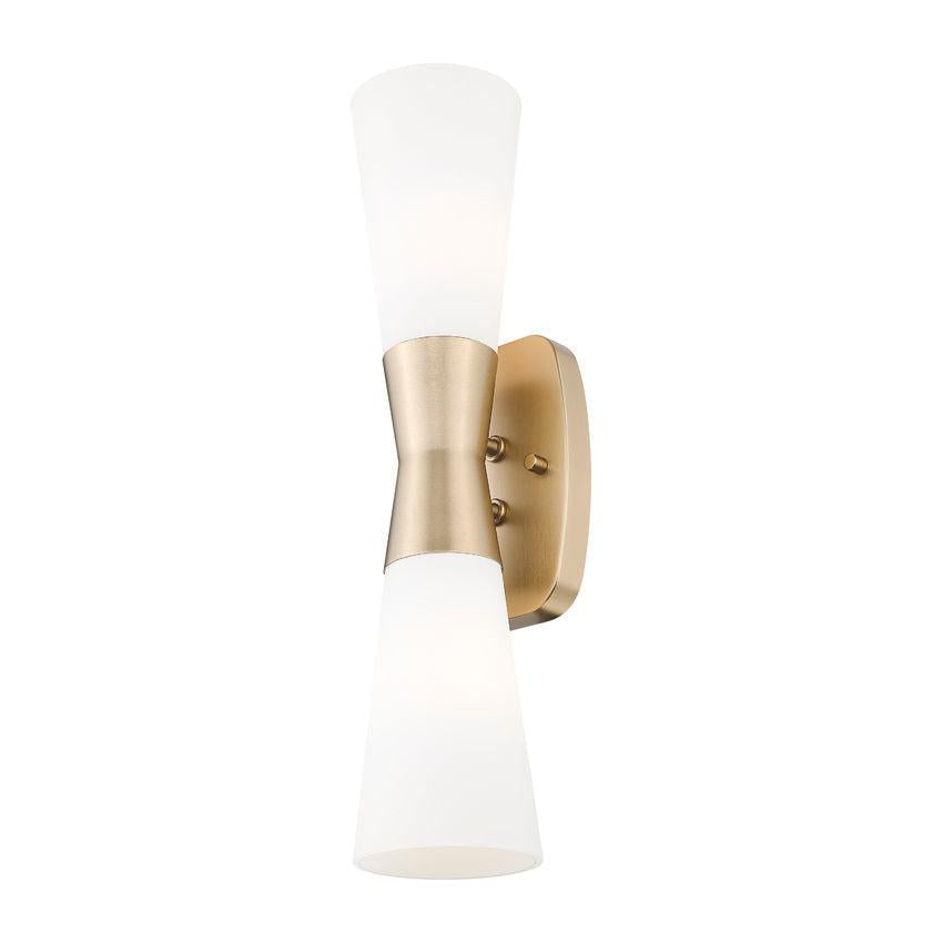 Z-Lite Emrys 4504-2S-MGLD 2-Light Modern Gold Steel Frame White Opal Glass Shade Wall Sconce