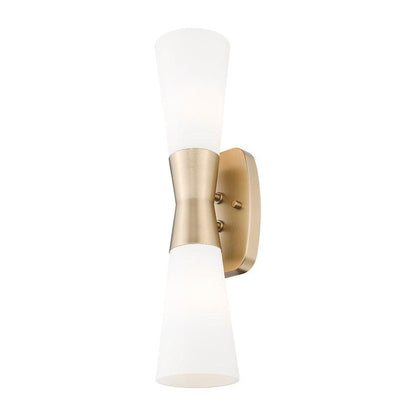 Z-Lite Emrys 4504-2S-MGLD 2-Light Modern Gold Steel Frame White Opal Glass Shade Wall Sconce