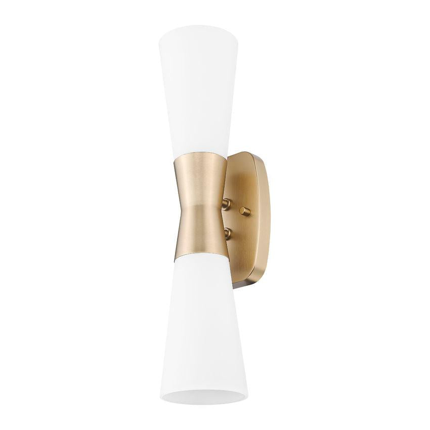 Z-Lite Emrys 4504-2S-MGLD 2-Light Modern Gold Steel Frame White Opal Glass Shade Wall Sconce
