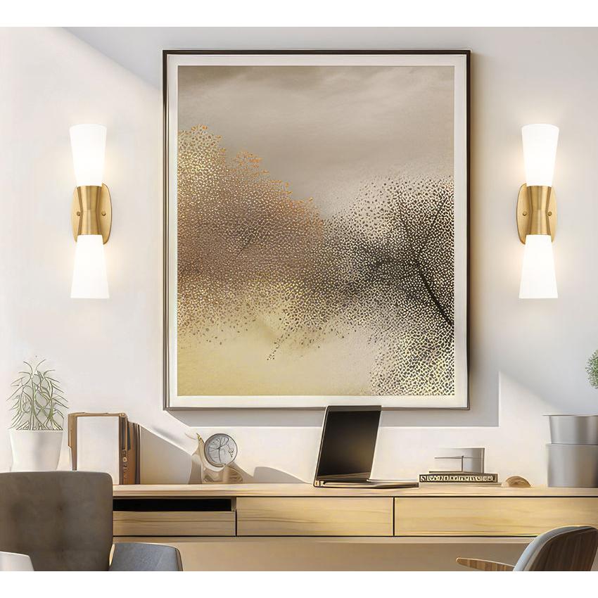 Z-Lite Emrys 4504-2S-MGLD 2-Light Modern Gold Steel Frame White Opal Glass Shade Wall Sconce