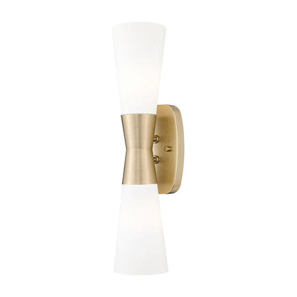 Z-Lite Emrys 4504-2S-MGLD 2-Light Modern Gold Steel Frame White Opal Glass Shade Wall Sconce