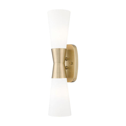 Z-Lite Emrys 4504-2S-MGLD 2-Light Modern Gold Steel Frame White Opal Glass Shade Wall Sconce