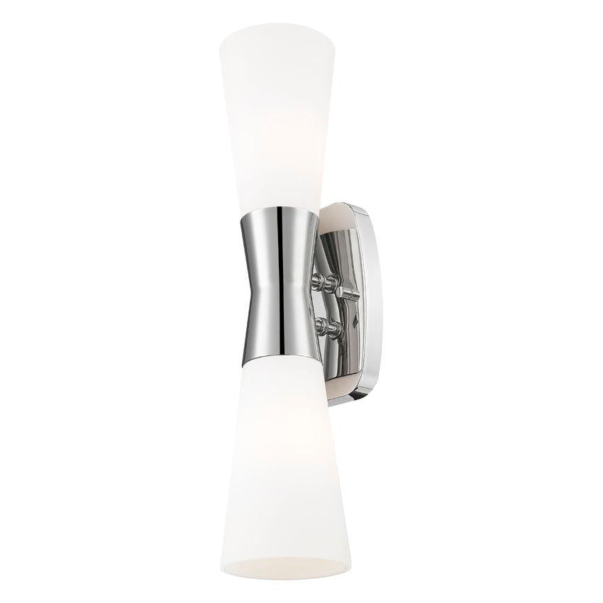 Z-Lite Emrys 4504-2S-PN 2-Light Polished Nickel Steel Frame White Opal Glass Shade Wall Sconce