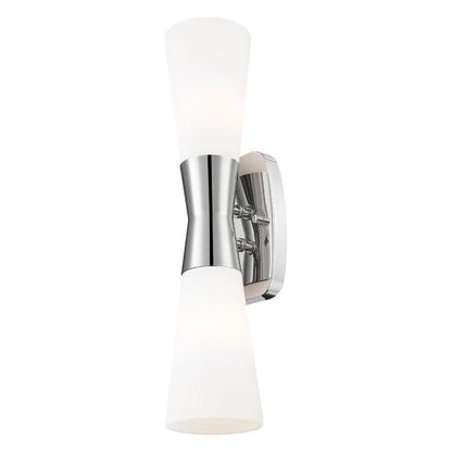 Z-Lite Emrys 4504-2S-PN 2-Light Polished Nickel Steel Frame White Opal Glass Shade Wall Sconce
