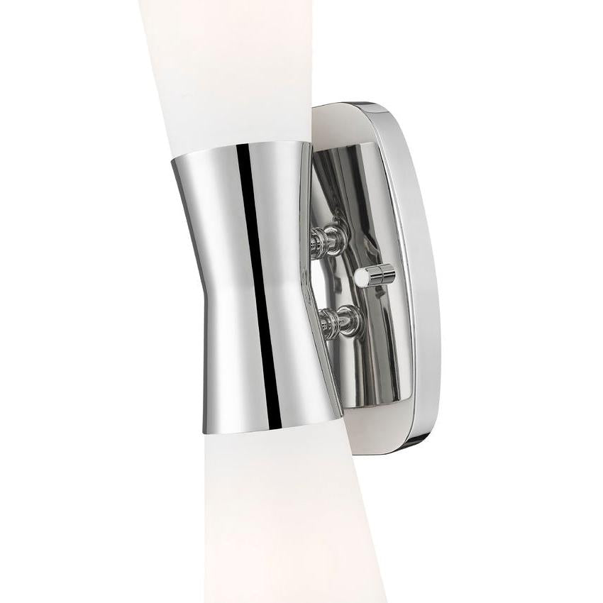 Z-Lite Emrys 4504-2S-PN 2-Light Polished Nickel Steel Frame White Opal Glass Shade Wall Sconce