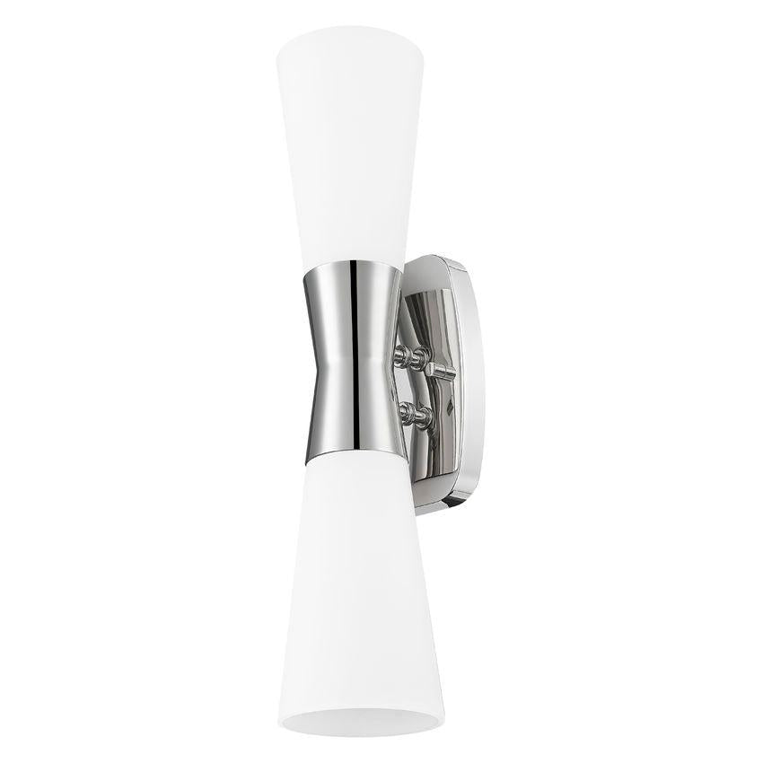 Z-Lite Emrys 4504-2S-PN 2-Light Polished Nickel Steel Frame White Opal Glass Shade Wall Sconce
