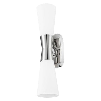 Z-Lite Emrys 4504-2S-PN 2-Light Polished Nickel Steel Frame White Opal Glass Shade Wall Sconce