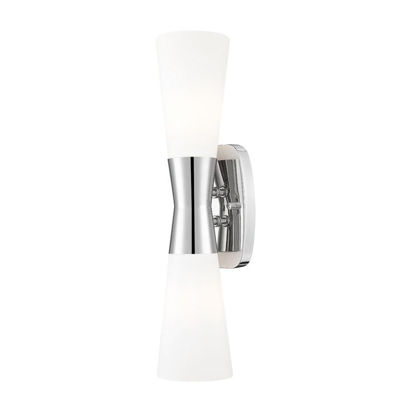 Z-Lite Emrys 4504-2S-PN 2-Light Polished Nickel Steel Frame White Opal Glass Shade Wall Sconce