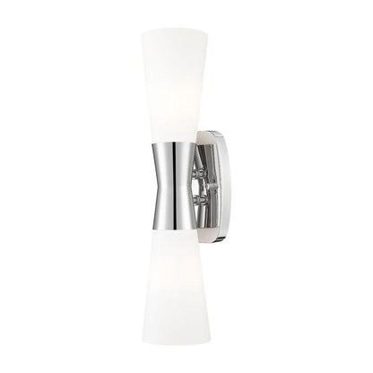 Z-Lite Emrys 4504-2S-PN 2-Light Polished Nickel Steel Frame White Opal Glass Shade Wall Sconce