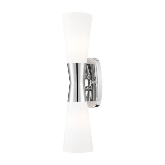 Z-Lite Emrys 4504-2S-PN 2-Light Polished Nickel Steel Frame White Opal Glass Shade Wall Sconce