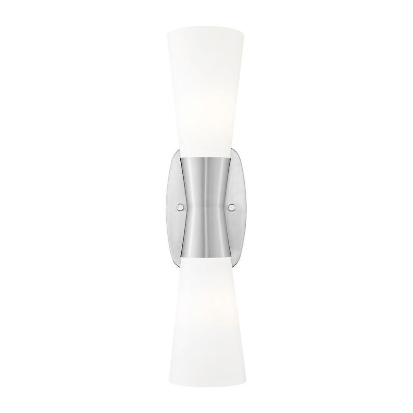 Z-Lite Emrys 5" 2-Light Brushed Nickel Steel Frame White Opal Glass Shade Wall Sconce