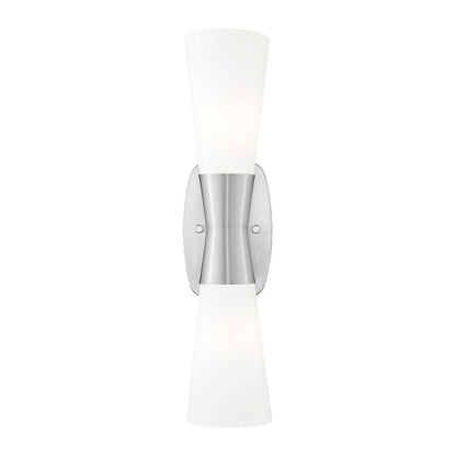 Z-Lite Emrys 5" 2-Light Brushed Nickel Steel Frame White Opal Glass Shade Wall Sconce