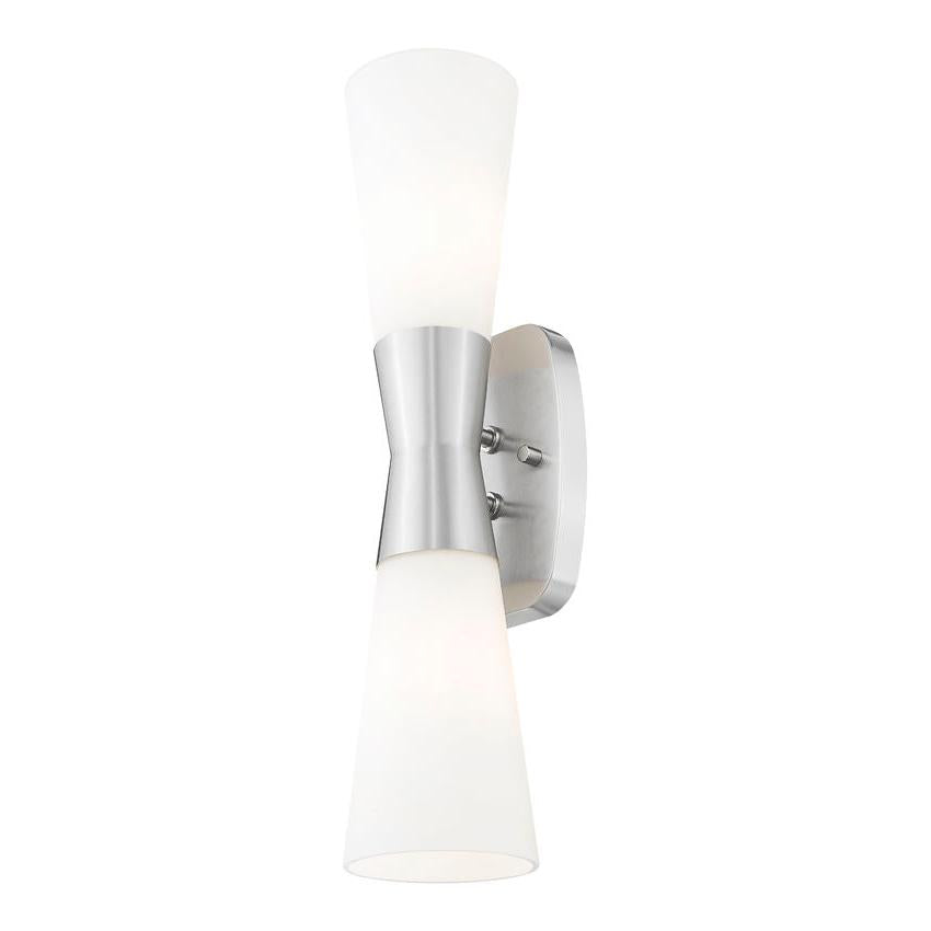 Z-Lite Emrys 5" 2-Light Brushed Nickel Steel Frame White Opal Glass Shade Wall Sconce