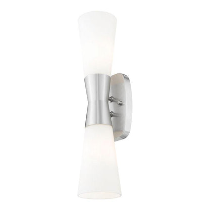 Z-Lite Emrys 5" 2-Light Brushed Nickel Steel Frame White Opal Glass Shade Wall Sconce