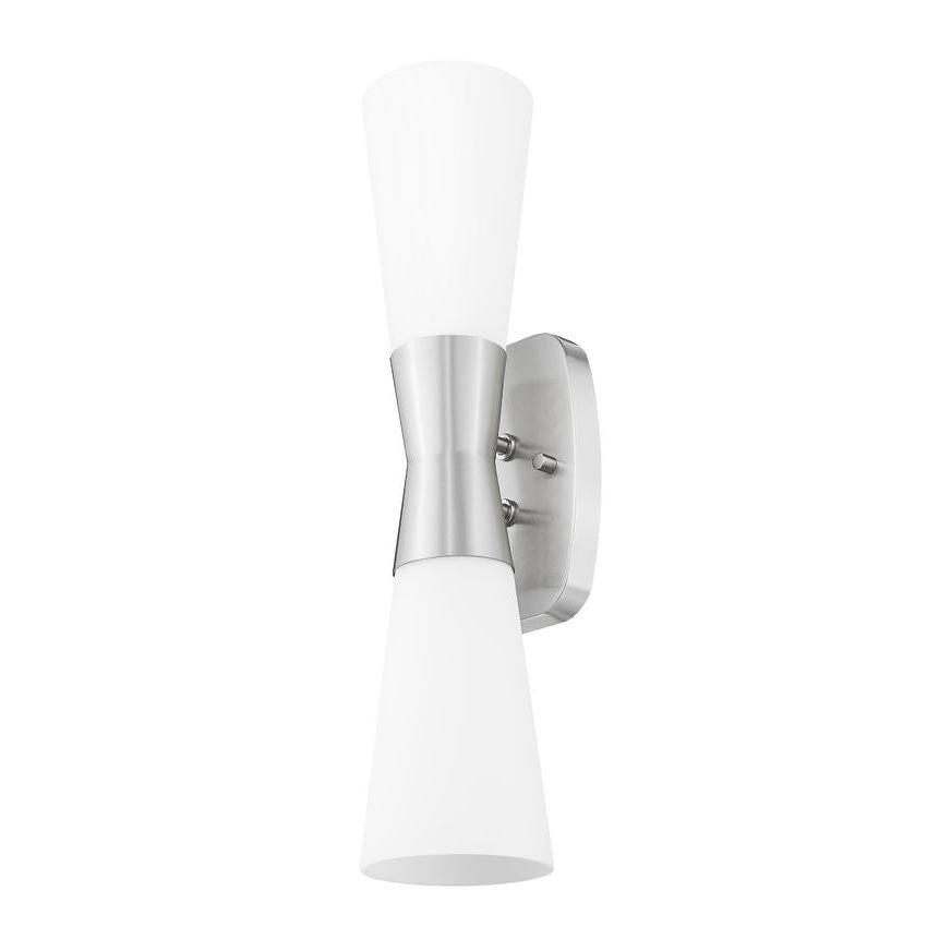 Z-Lite Emrys 5" 2-Light Brushed Nickel Steel Frame White Opal Glass Shade Wall Sconce