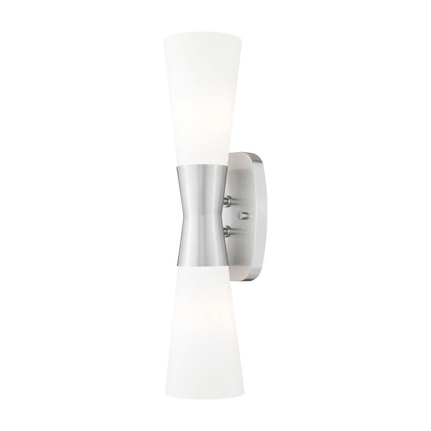 Z-Lite Emrys 5" 2-Light Brushed Nickel Steel Frame White Opal Glass Shade Wall Sconce