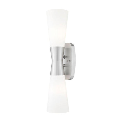 Z-Lite Emrys 5" 2-Light Brushed Nickel Steel Frame White Opal Glass Shade Wall Sconce