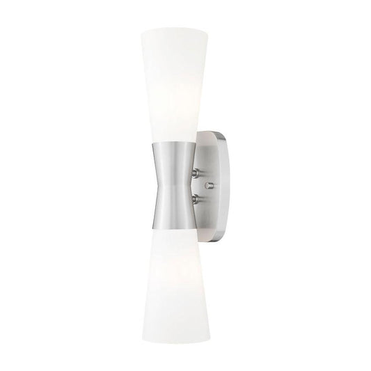 Z-Lite Emrys 5" 2-Light Brushed Nickel Steel Frame White Opal Glass Shade Wall Sconce
