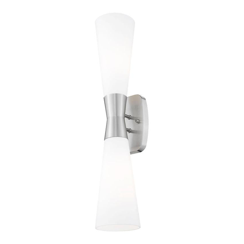 Z-Lite Emrys 6" 2-Light Brushed Nickel Steel Frame White Opal Glass Shade Wall Sconce