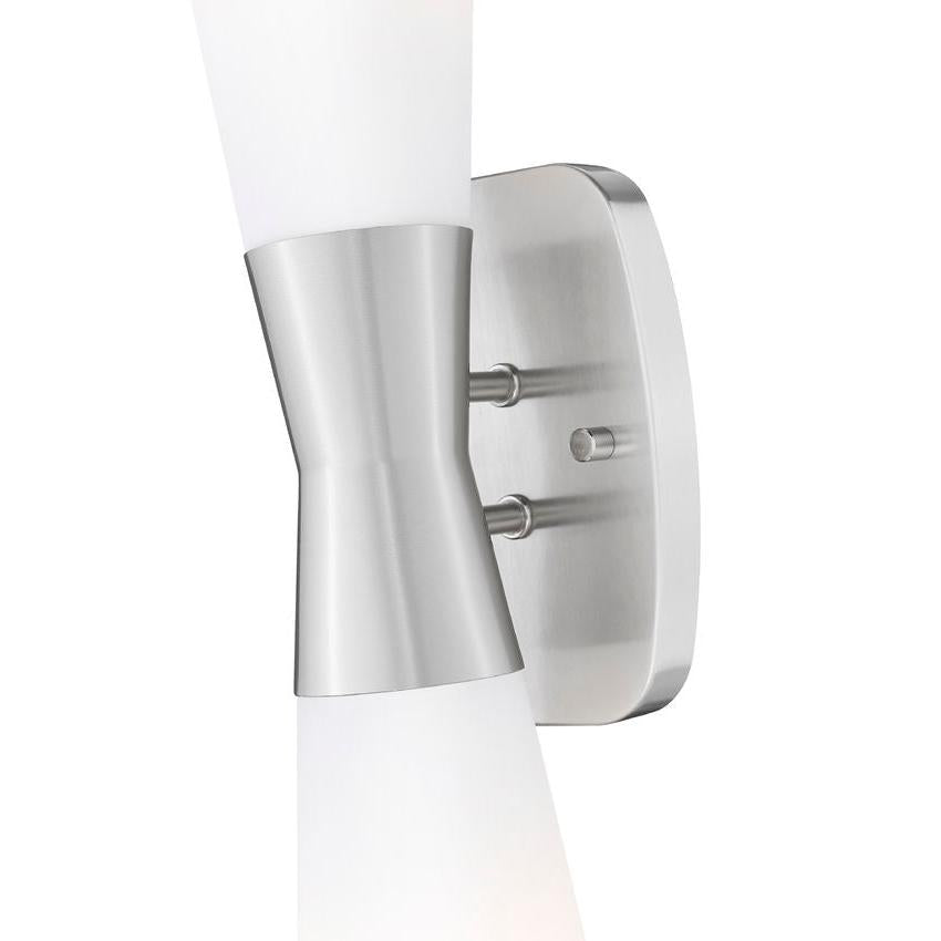 Z-Lite Emrys 6" 2-Light Brushed Nickel Steel Frame White Opal Glass Shade Wall Sconce