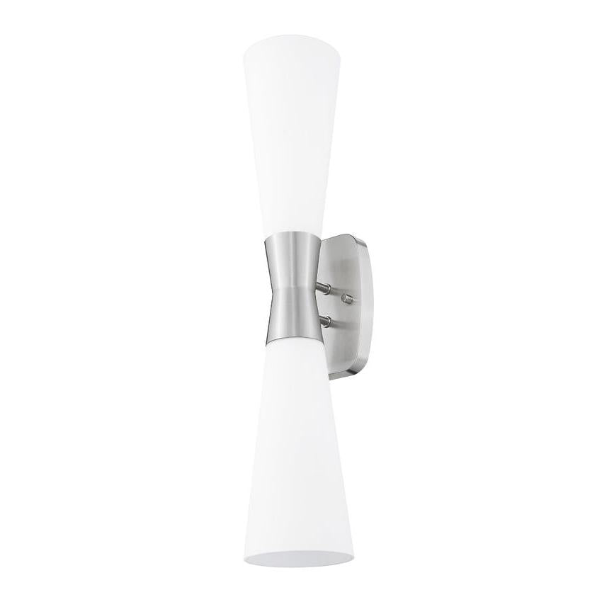 Z-Lite Emrys 6" 2-Light Brushed Nickel Steel Frame White Opal Glass Shade Wall Sconce