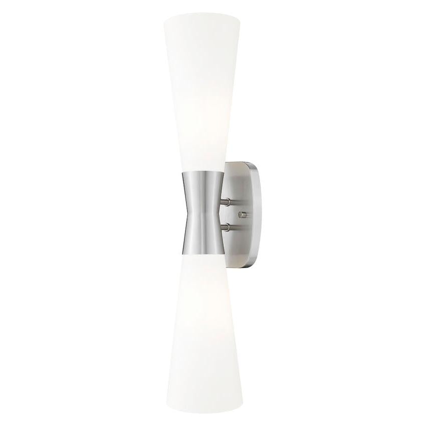 Z-Lite Emrys 6" 2-Light Brushed Nickel Steel Frame White Opal Glass Shade Wall Sconce