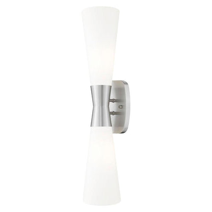 Z-Lite Emrys 6" 2-Light Brushed Nickel Steel Frame White Opal Glass Shade Wall Sconce