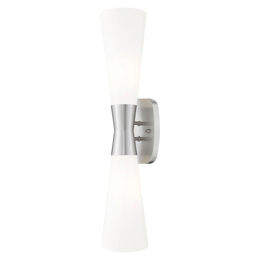 Z-Lite Emrys 6" 2-Light Brushed Nickel Steel Frame White Opal Glass Shade Wall Sconce