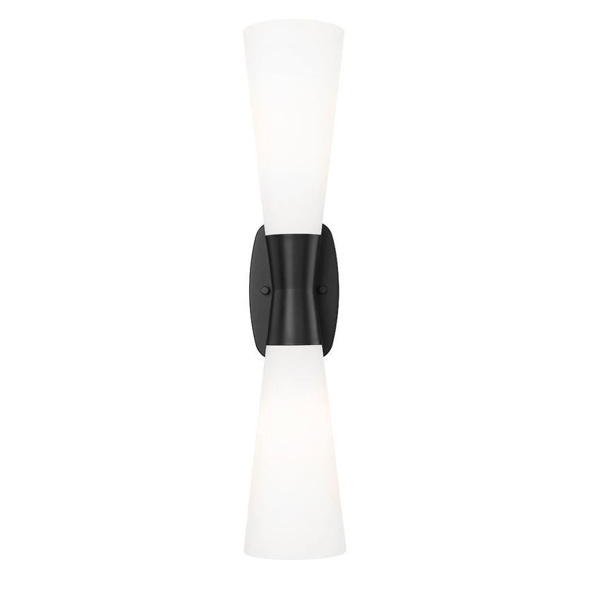 Z-Lite Emrys 6" 2-Light Matte Black Steel Frame White Opal Glass Shade Wall Sconce