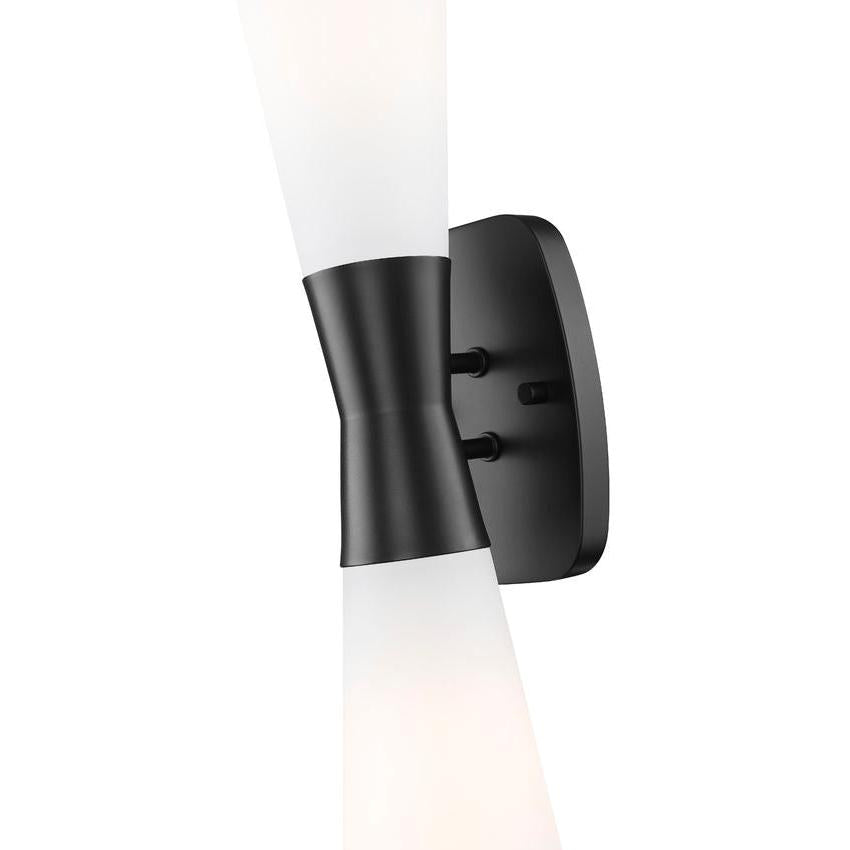 Z-Lite Emrys 6" 2-Light Matte Black Steel Frame White Opal Glass Shade Wall Sconce