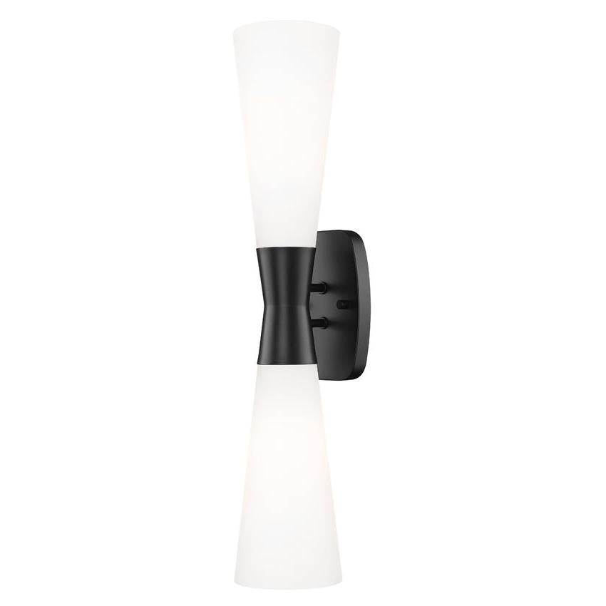 Z-Lite Emrys 6" 2-Light Matte Black Steel Frame White Opal Glass Shade Wall Sconce
